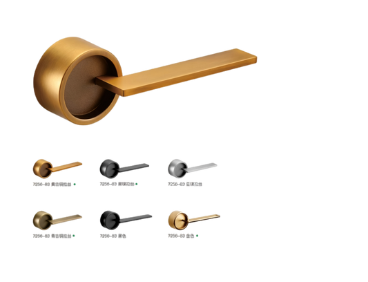 Gold door handle with color swatches on a white background