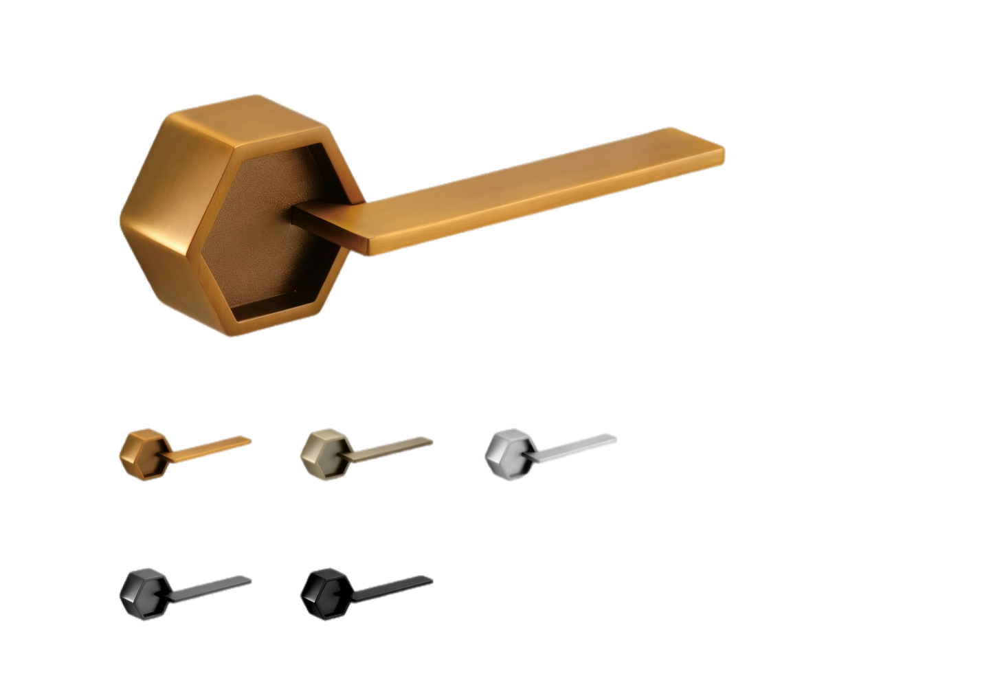 Gold door handle with additional knobs on a white background