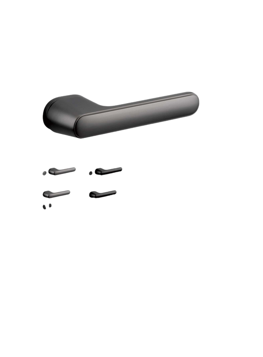 Black door handle set on a white background